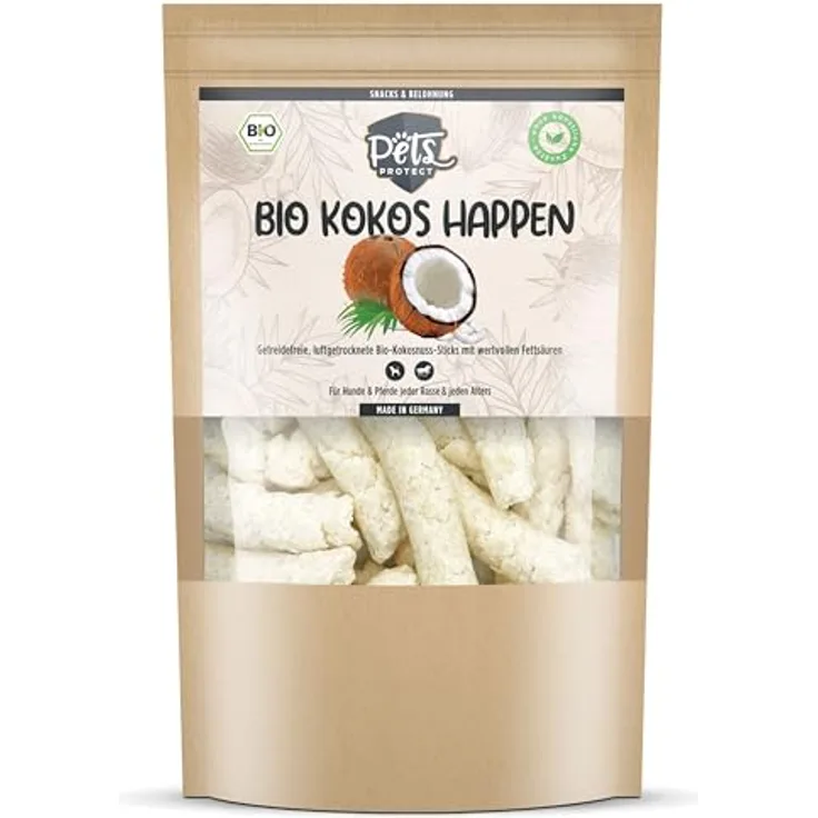 Pets Protect Bio-KOKOSHAPPEN 300 g | Natürliche, getreidefreie Leckerlis für Hund & Pferd | Vegan & ohne künstliche Zusätze | Bio-Qualität aus Deutschland