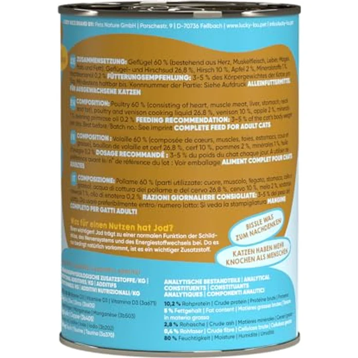 Lucky Lou Lifestage Adult Katzen-Nassfutter, Geflügel und Hirsch, Getreide- und Zuckerfrei, 24x400g – Bild 2