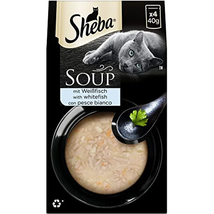 Sheba Portionsbeutel Multipack Soup mit Weißfisch, 10 x 4 x 40g, Katzen-Nassfutter ohne künstliche Zusätze