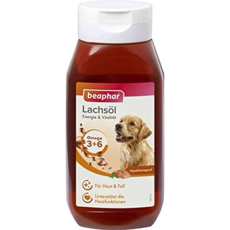 Beaphar Lachsöl 430 ml, hochwertiges Fischöl mit 17,4% Omega-3 und 20% Omega-6 für Hunde und Katzen