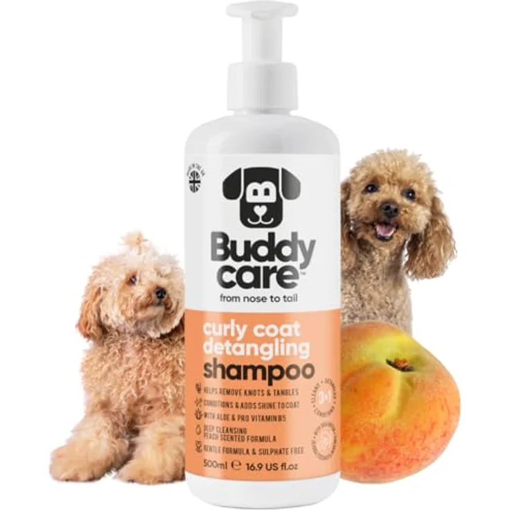 Buddycare Curly Coat Entwirrendes Hundeshampoo, Tiefenreinigung mit Pfirsichduft, Aloe Vera und Provitamin B5, 500ml – Bild 1