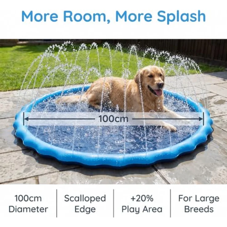 Jsdoin Hundepool Planschbecken 100cm, Faltbare Wassermatte mit Sprinklersystem, rutschfeste Oberfläche für Outdoorspaß im Sommer – Bild 2