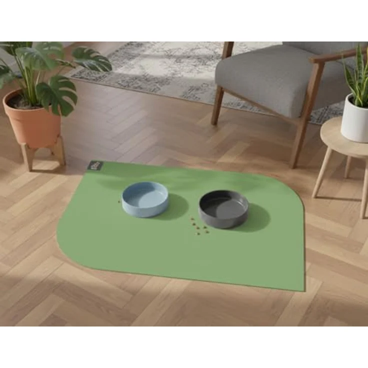 SANOZOO® Napfunterlage „Blatt“, beidseitig rutschfest, waschbar für Hund & Katze, Made in Germany, Olivgrün 60 x 90 cm – Bild 1