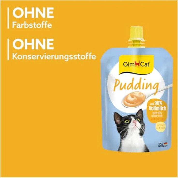 GimCat Snack Sparpaket - Pudding für Katzen, 6 x 150 g, laktosereduzierte Vollmilch-Snacks im wiederverschließbaren Standbeutel – Bild 4