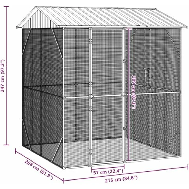 vidaXL Vogelkäfig Anthrazit, verzinkter Stahl, 215 x 208 x 247 cm, wetterfest und stabil, ideal für Garten und Terrasse – Bild 2