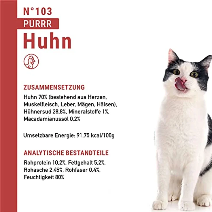 Catz Finefood Purrrr Dose 6 x 400 g - No. 103 Huhn, Getreidefreies Katzen-Nassfutter mit hohem Fleischanteil und einziger Proteinquelle – Bild 6
