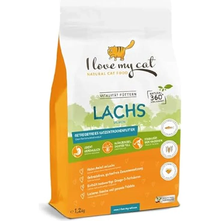 I Love My Cat Hochwertiges getreidefreies Trockenfutter mit frischem Lachs und hohem Omega-3-Gehalt für Katzen - 1,2 kg - Ideal für eine gesunde Ernährung – Bild 1