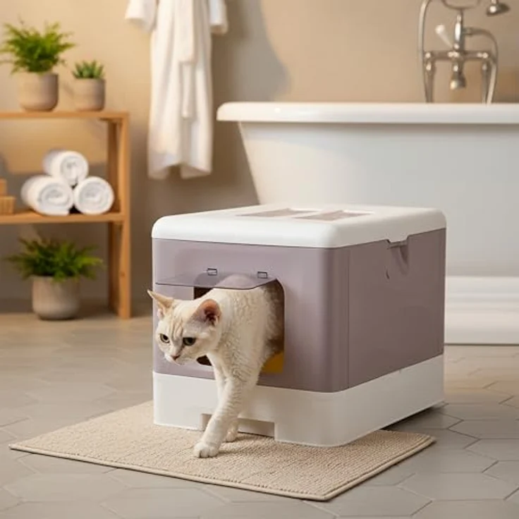 Ferplast Katzentoilette mit Schublade, mit Deckel und Aktivkohlefilter, inklusive Schaufel und Bürste, Rosa, L 39 x T 52 x H 40 cm – Bild 2