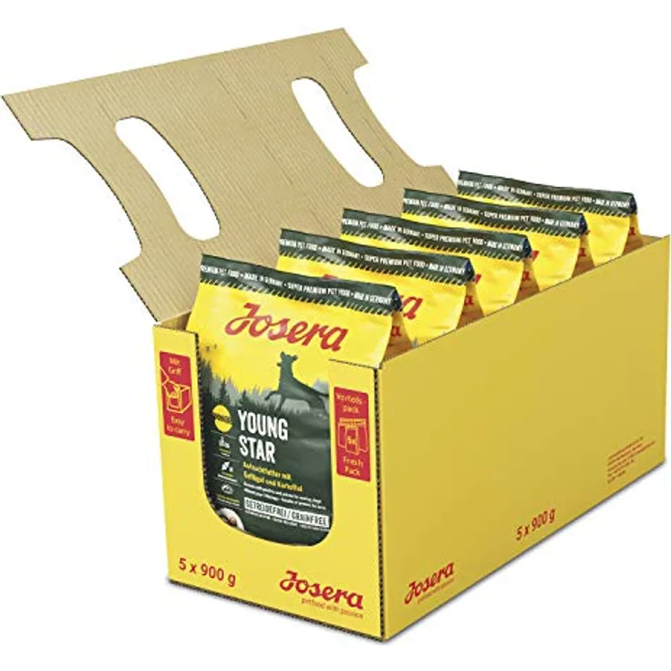 JOSERA YoungStar (5 x 900 g) | Premium Trockenfutter für wachsende Hunde | Geflügel & Kartoffel | Getreidefrei für mittlere und große Rassen | Hundefutter | 5er Pack