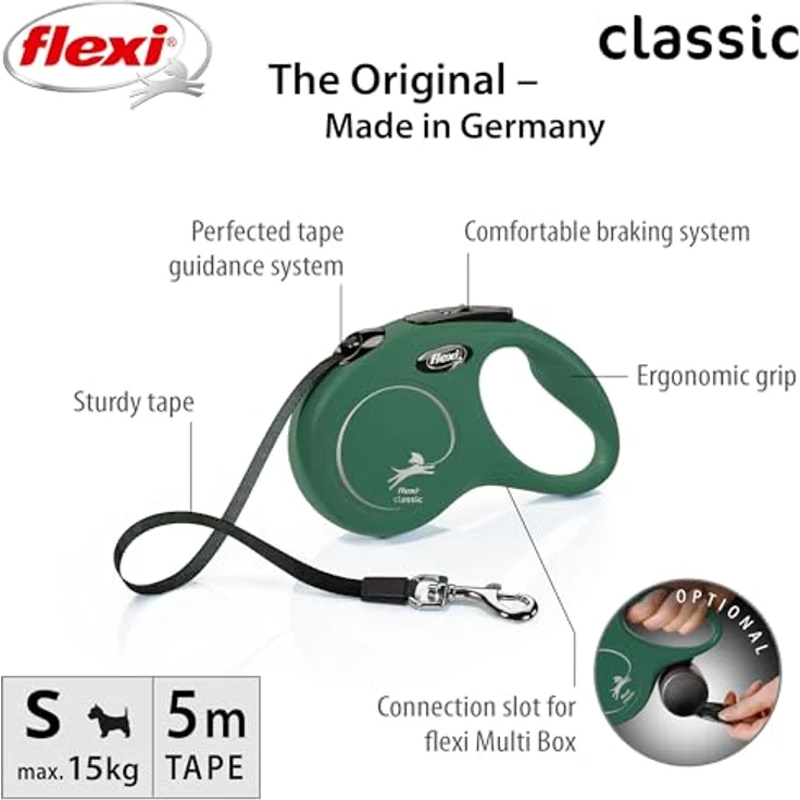 flexi® Classic S Gurt 5 m, olivgrün, Roll-Leine für Hunde bis 15 kg, 100% deutsche Qualität – Bild 2