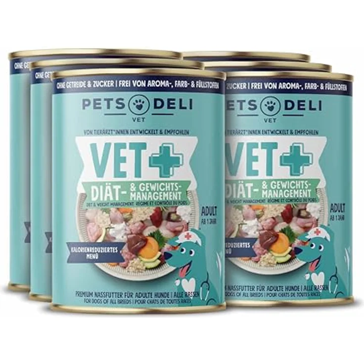 Pets Deli Vet Diät & Gewichtsmanagement Hundenassfutter Huhn, Karotte & Quinoa, kalorienreduziert, getreidefrei, ohne Zucker, für übergewichtige Hunde, 6x400g, Premium Qualität – Bild 1
