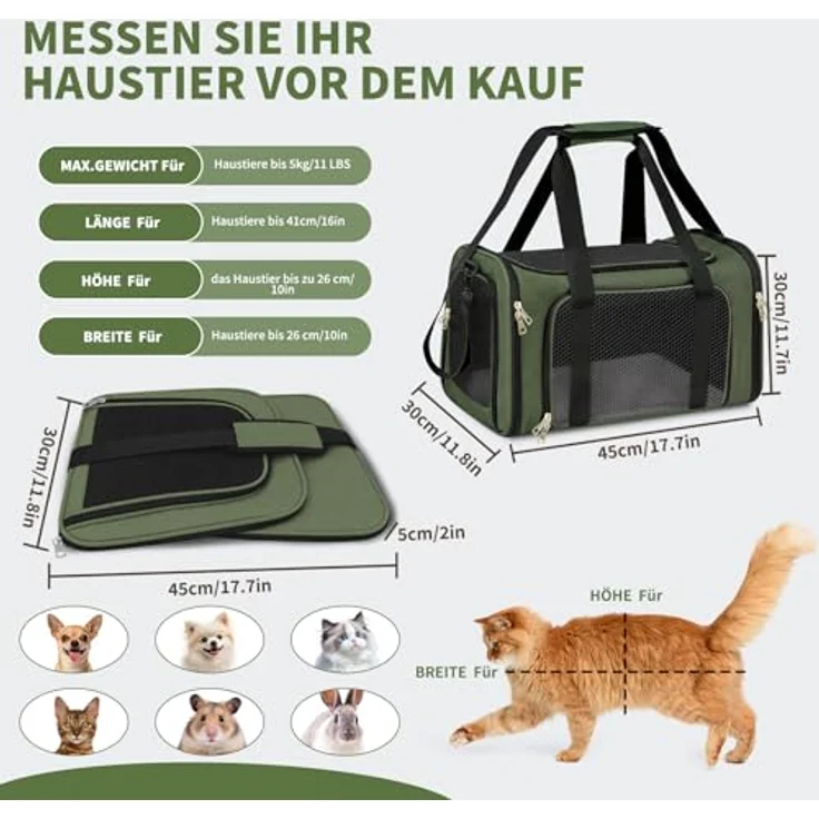 Aipwerer Faltbare Katzen Transportbox, robust und atmungsaktiv, M: 43x28x28 cm für Katzen bis 5 kg, grau – Bild 2