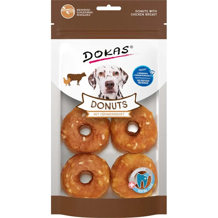 Dokas Donuts mit Hühnerbrust, Hundesnacks zur Zahnreinigung aus Rinderhaut, 160 g