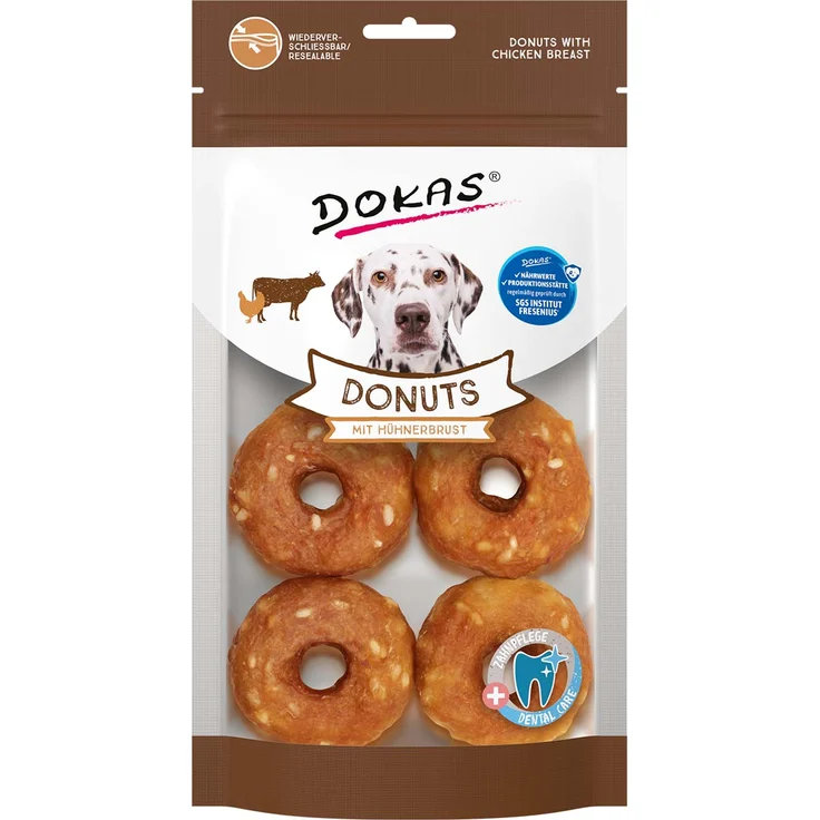 Dokas Donuts mit Hühnerbrust, Hundesnacks zur Zahnreinigung aus Rinderhaut, 160 g – Bild 1