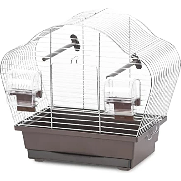 duvoplus Natural Beta Mini Vogelkäfig, 36,5 x 20 x 34 cm, braun/zink, mit Futternapf, Tränke und 2 Sitzstangen, leicht zu reinigen