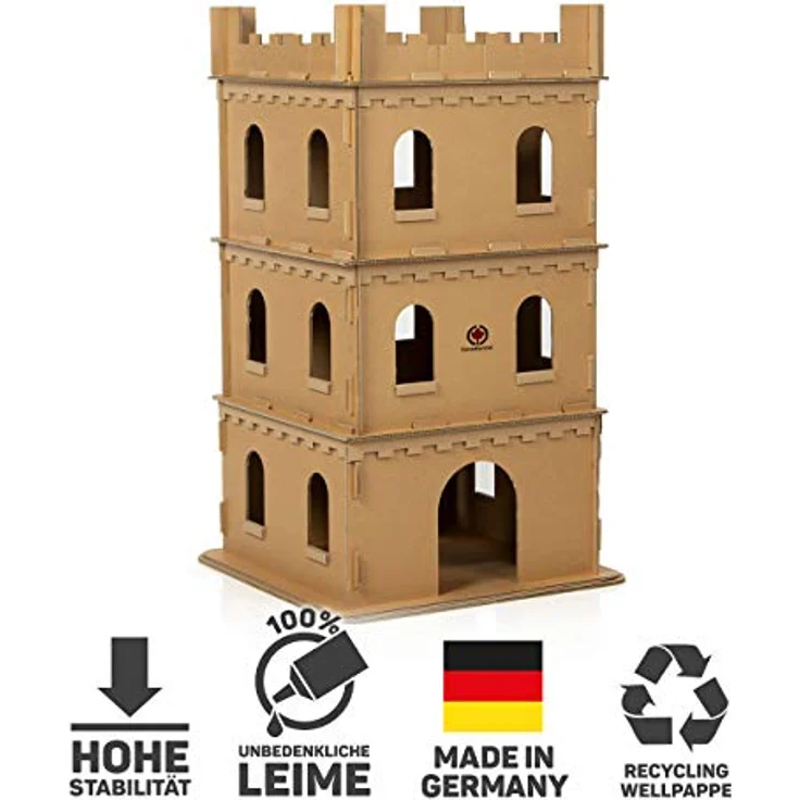 CanadianCat Company Katzenburg XL "Cat Casa Loma", Spielhaus aus stabiler Wellpappe für große Katzen und Mehrkatzenhaushalte, 62 x 62 x 105 cm – Bild 3