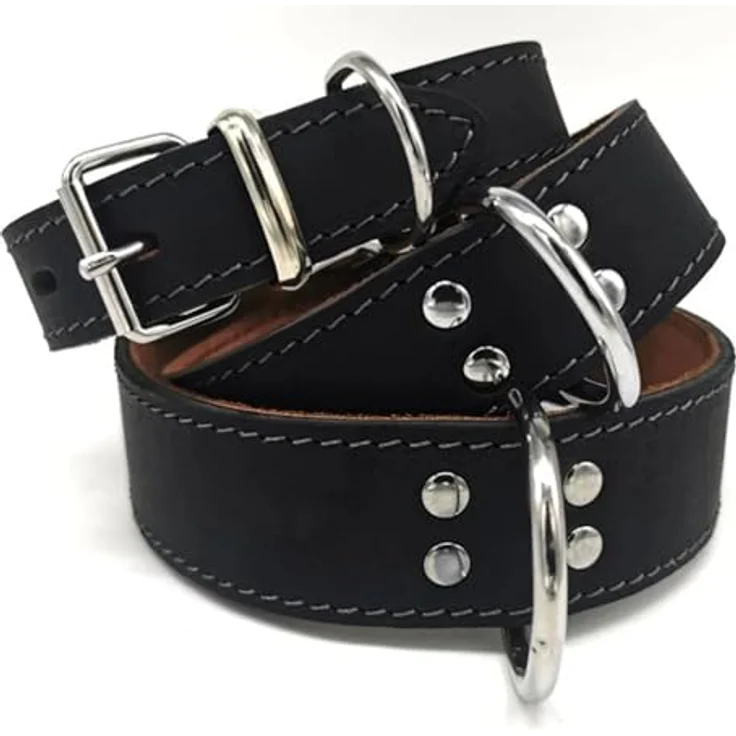 Stalco Hundehalsband aus Echtleder, extra breit, verstellbar mit Metallschnalle, schwarz, 4 x 75 cm, stabil und komfortabel für mittelgroße und große Hunde – Bild 5
