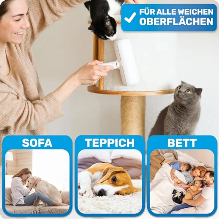 BluePet Tierhaarentferner + Mini Fusselrolle, Wiederverwendbarer Fusselentferner für Hundehaare & Katzenhaare, Waschbar, Ideal für Kleidung, Polster & Teppiche – Bild 3