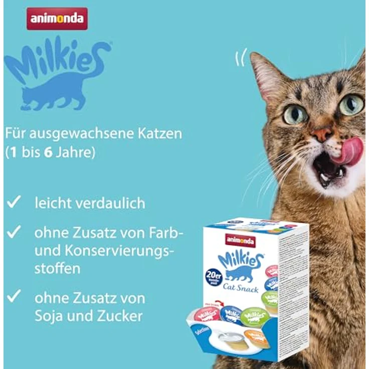 Animonda Milkies Mixpaket 1 Selection, Katzensnack mit 4 Sorten, 20 x 15 g, milchiger Snack, glutenarm, leicht verdaulich – Bild 2