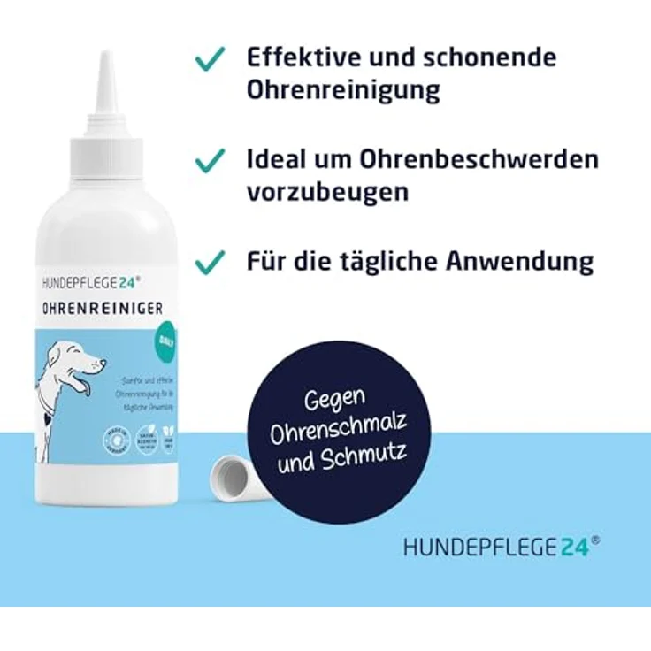 Hundepflege24 Ohrenreiniger für Hunde & Katzen, natürliche Ohrentropfen mit Kamille & Aloe Vera, beruhigt Juckreiz & Kopfschütteln, 250ml – Bild 2