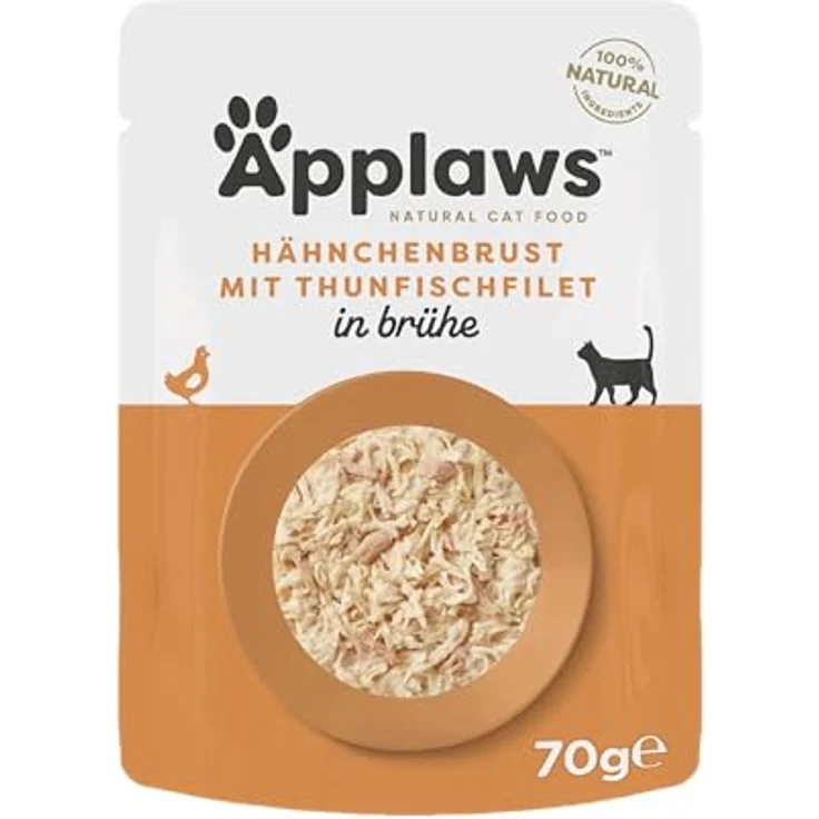 Applaws Natürliches Nassfutter für Katzen, Hühnchen mit Thunfisch in Brühe, 12 x 70g Beutel, 100% natürliche Zutaten, Premium-Protein, Omega-3 & 6 Unterstützung – Bild 2