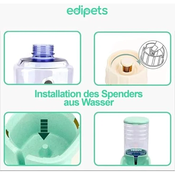 Edipets Automatischer Futterspender für Hunde und Katzen, 2 Einheiten, 3.8L, Futter- und Wasserspender, grün – Bild 2