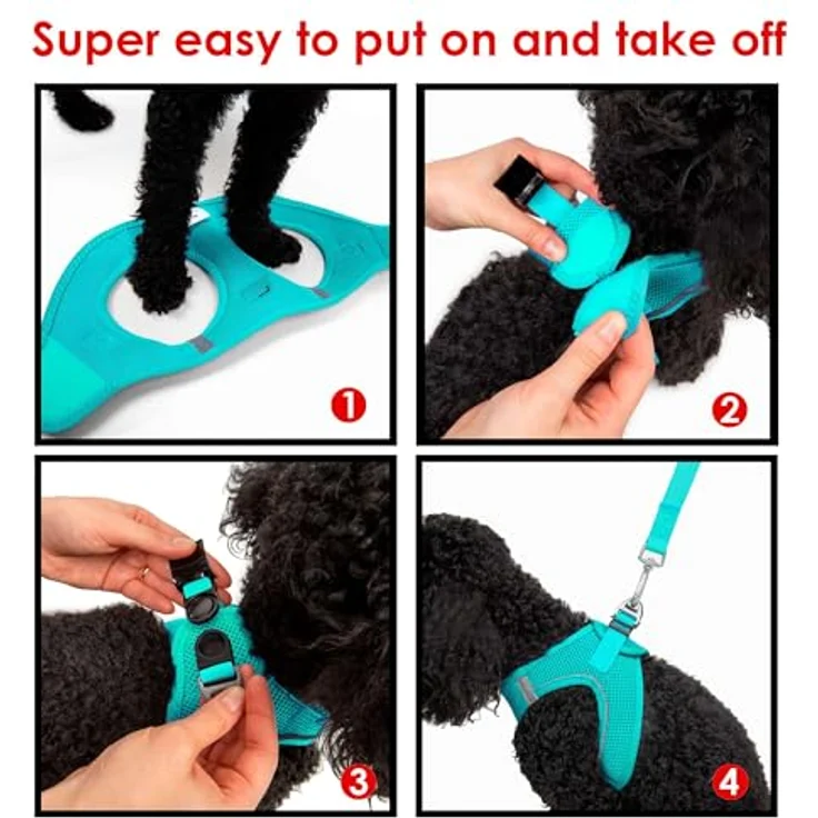 Tailpetz Air-Mesh Brustgeschirr für kleine und mittelgroße Katzen und Hunde – Weich, Atmungsaktiv, Strapazierfähig, Türkis, 3XS (Brustumfang 28–30,5 cm) – Bild 3