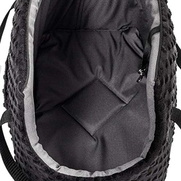 BOUTIQUE ZOO Hundetasche, Welpentasche - Schwarz (Minky), XS bis 3 kg, mit Reißverschluss, abnehmbarem Kissen und sicherer Befestigung – Bild 5