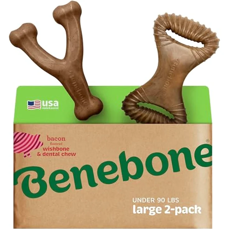 Benebone 2-Pack Indestructible Dental Chew/Wishbone, für aggressive Kauer, mit echtem Speckgeschmack, für große Hunde, hergestellt in den USA – Bild 1