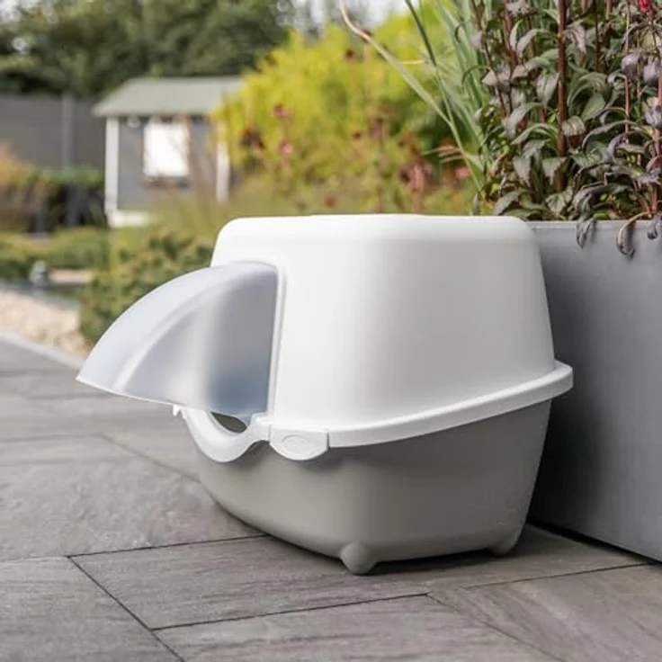 Trixie Outdoor Katzentoilette Davio Top – Wettergeschützte Katzentoilette für den Außenbereich mit überdachtem Eingang – grau – 56 × 39 × 39 cm – Bild 4