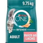 PURINA ONE Bifensis Trockenfutter mit Lachs, Alleinfuttermittel für ausgewachsene Katzen, 9,75 kg, unterstützt gesundes Harnsystem