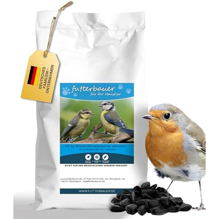 Futterbauer 10 kg Schwarze Sonnenblumenkerne für Vögel, 100% Natur, Hoher Fett- & Vitamin-E-Gehalt, Gereinigt & Getrocknet mit Schale, Ernte 2025 – Bild 1