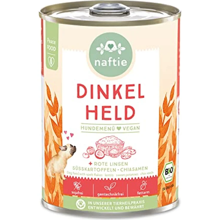 naftie Bio Dinkel Held, veganes Hundefutter Nassfutter Menü mit Dinkelflocken, purinarm, Diät-Futter, 400g – Bild 1