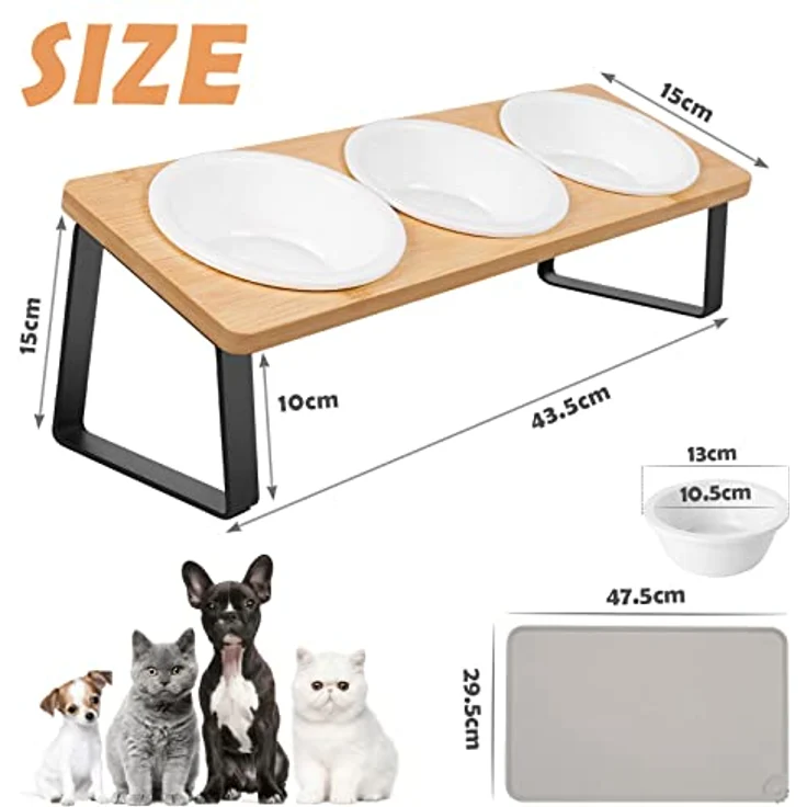 Lannvan Katzennapf Erhöht - 3er Set Futternapf aus Keramik mit Silikonunterlage, 15° Neigung, rutschfest, ideal für Katzen und kleine Hunde – Bild 2