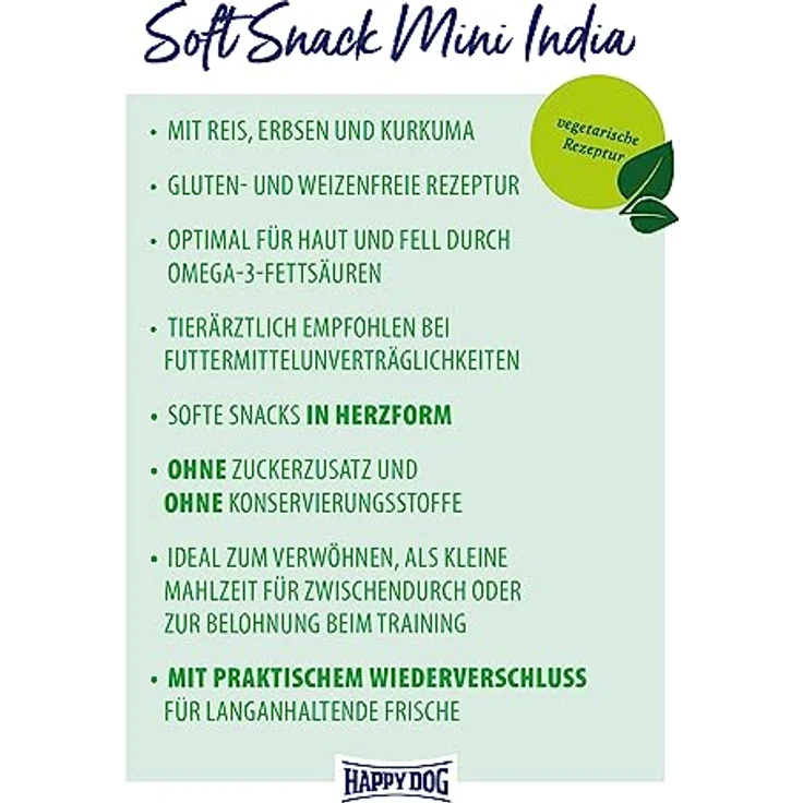 Happy Dog SoftSnack Mini India, Hundesnack für Haut & Fell, vegetarische Rezeptur, 100 g – Bild 2