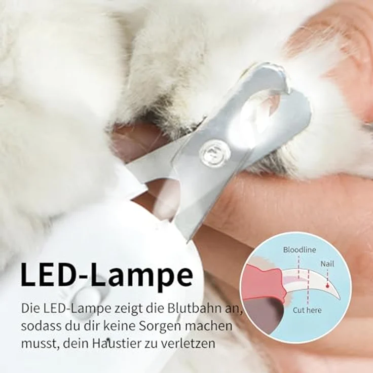 PAKEWAY Haustier-Krallenschere für Katzen & Kleinhunde, mit LED- und UV-Licht, sicherer Sicherheitsstopp, ergonomisches Design, wiederaufladbar – Bild 2