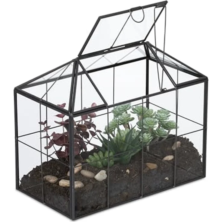 Relaxdays Modernes Pflanzenterrarium Glas, Deko-Hausform für Sukkulenten und Moos, 20 x 24,5 x 13,5 cm – Bild 1