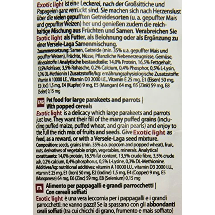Versele-Laga Exotic Light, Vogelfutter für alle Papageienarten, 750 g, optimierte Ration an Vitaminen und Mineralien – Bild 4