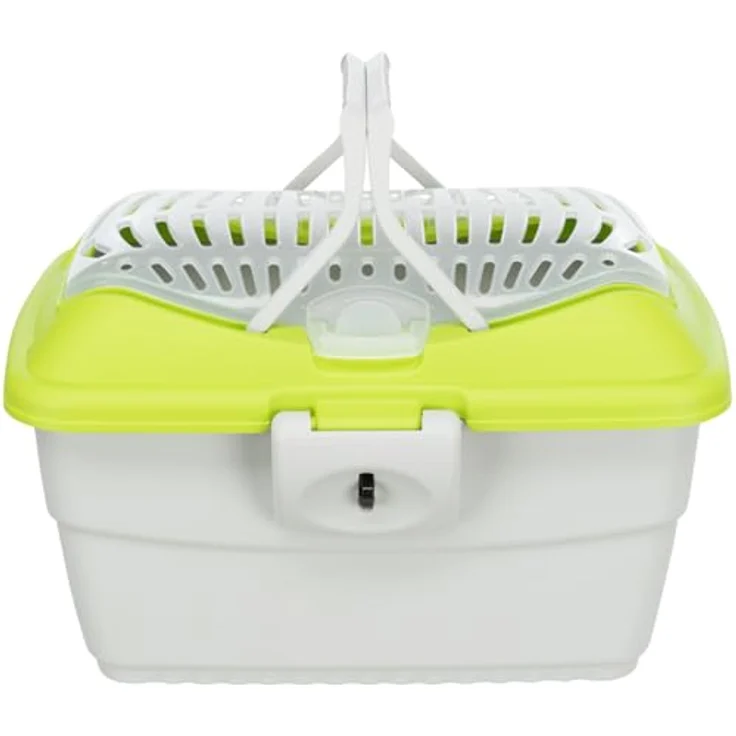TRIXIE Transportbox Mini-Capri, Kleintier-Transportbox mit Streichelklappe und Schultergurt, hellgrau/grün, 40 × 22 × 30 cm – Bild 3