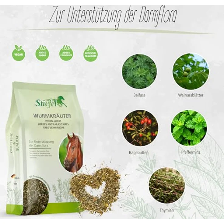 Stiefel Wurmkräuter für Pferde, 100% naturbelassene Kräutermischung zur Unterstützung der Darmflora, ohne künstliche Zusatzstoffe, 1kg – Bild 2