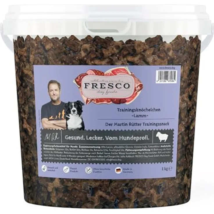 Fresco Dog Martin Rütter Trainingsknöchelchen Lamm 1kg, getreidefrei & hypoallergen mit 89% Frischfleisch, geruchs- & fettarm, ideale Hundeleckerli fürs Hundetraining