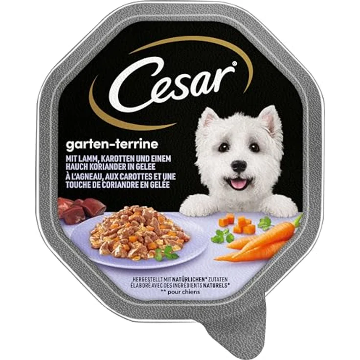 Cesar Hundefutter Nassfutter Empfehlung des Chefkochs, 7er Pack mit 150 g Schalen, ausgewogen mit Fleischstücken in Sauce – Bild 2