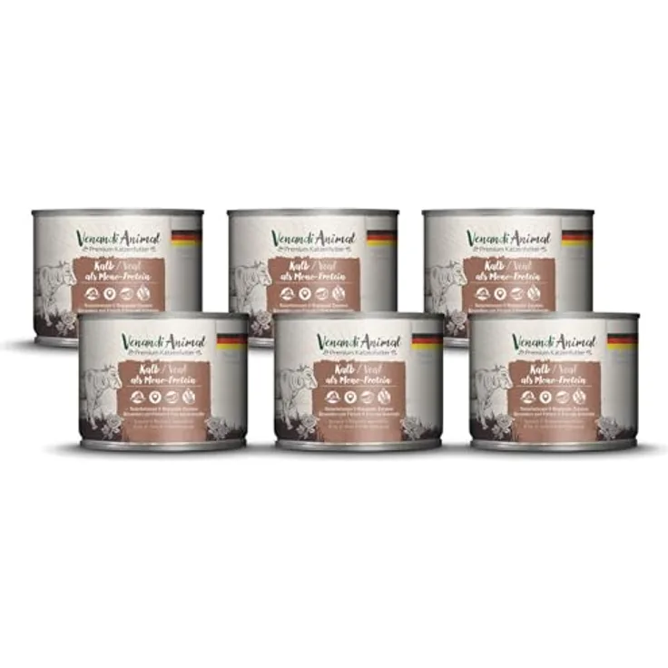 Venandi Animal Premium Katzenfutter Kalb, Monoprotein Nassfutter, getreidefrei und naturbelassen, 6er Pack (6 x 200g)