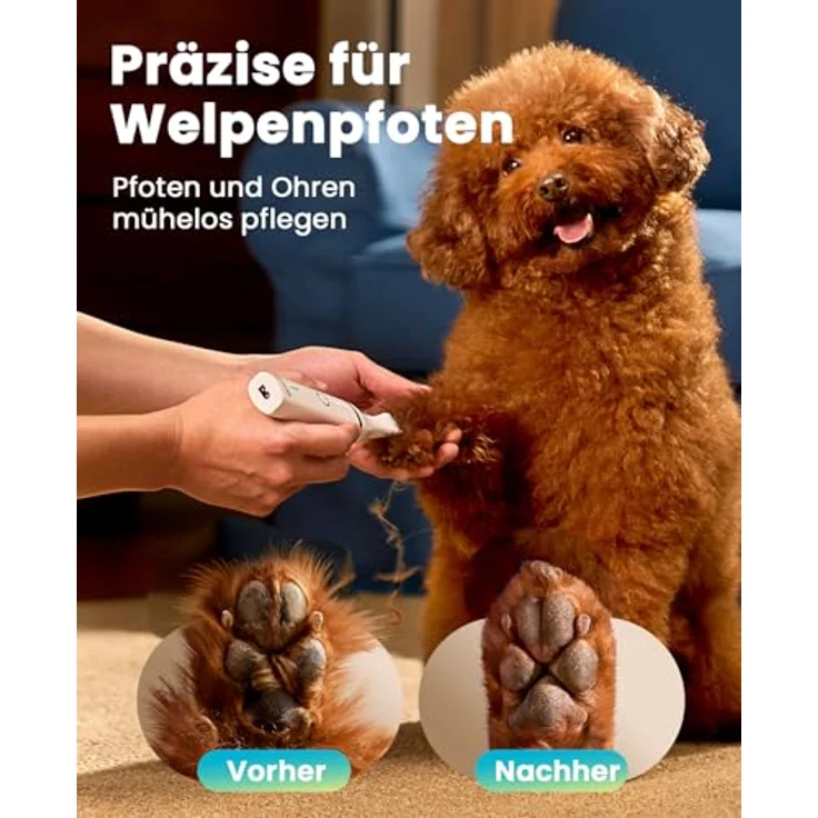 oneisall Pfotentrimmer für Hunde, Doppelklingen 2-Gang Schermaschine, leise und schnurlos für Pfoten, Augen, Ohren, Gesicht, Körper (weiß) – Bild 3