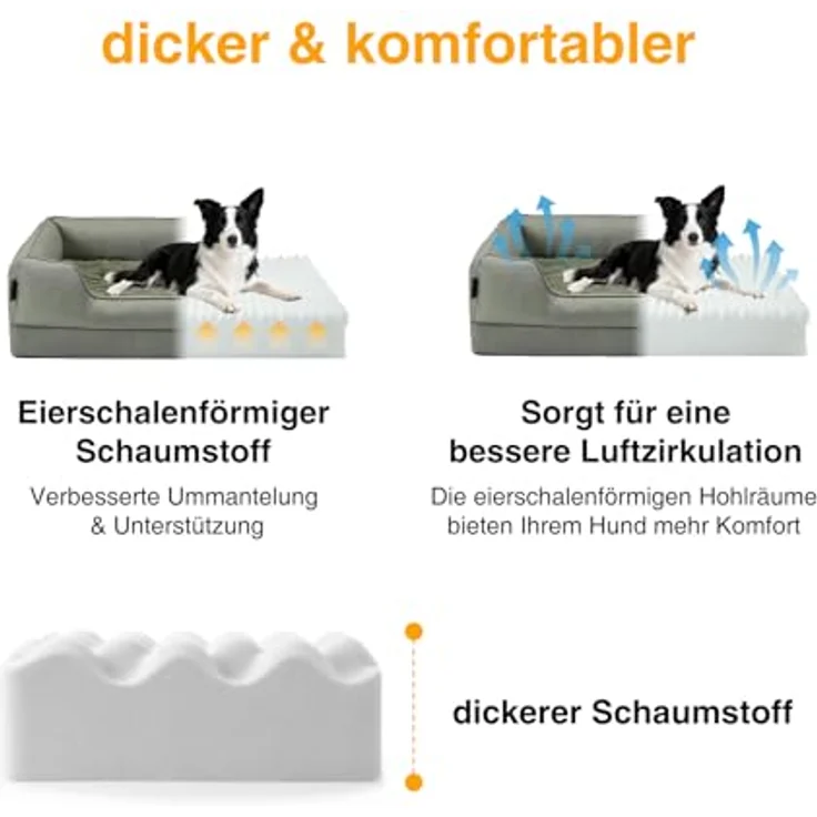 Zedelmaier orthopädisches Hundebett für mittelgroße Hunde, L 90×64cm, Militärgrün, extra dicke Schaumstoffmatratze, wasserdichte Schutzschicht, abnehmbarer Bezug – Bild 3