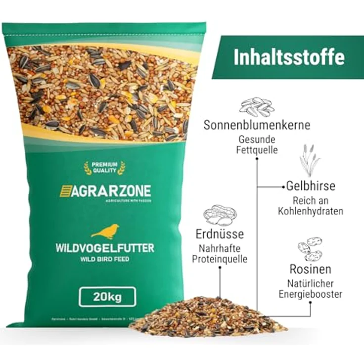 Agrarzone Vogelfutter Wildvögel ganzjährig 20kg, hochwertiger Körner-Mix mit Sonnenblumenkerne, staubfrei & ohne Zusatzstoffe, gentechnikfrei – Bild 4