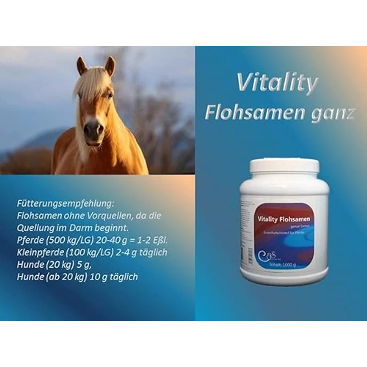 Barbara Seitz Vitality Flohsamen ganz Pferde, 1000 g, zur Unterstützung der Verdauung bei Kotwasser und Sandausscheidung, naturrein und ohne Zusatzstoffe – Bild 5
