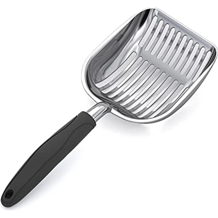 WePet Katzenstreuschaufel, Metallschaufel mit tiefem Design, 35,6 cm, poliertes Aluminium mit schwarzem Griff – Bild 1