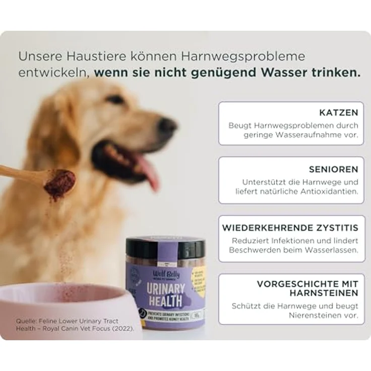 Wolf Belly - Blasenentzündung Pulver für Hunde und Katzen, 100% natürlich mit Cranberry und Vitamin C, unterstützt Nierengesundheit, 180 g - Made in Europe – Bild 5