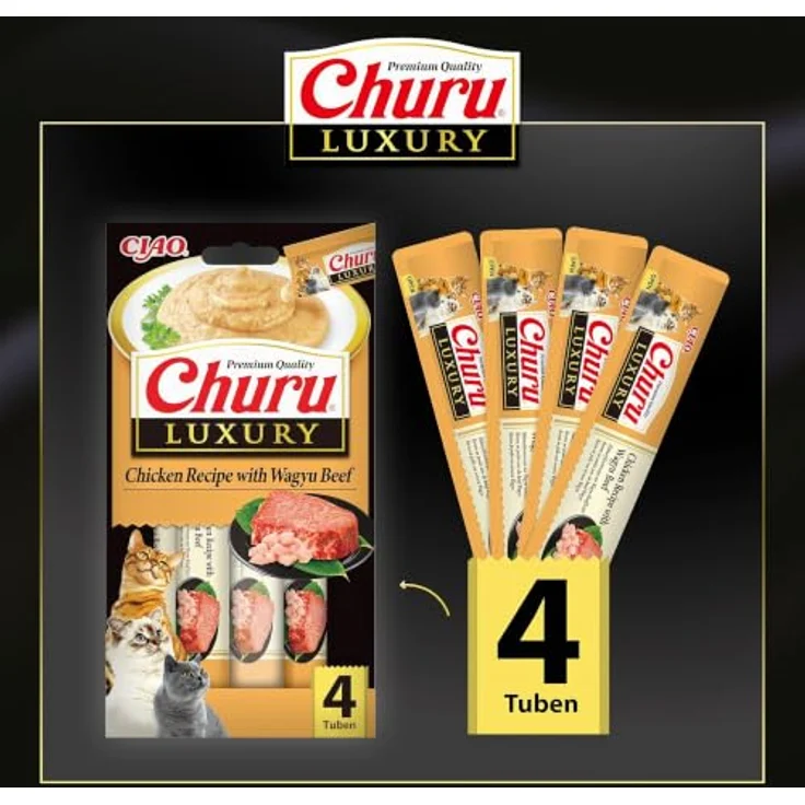 INABA Churu Luxury, Katzenleckerlis mit Huhn und Wagyu-Rindfleisch, kalorienarm und ohne tierische Nebenerzeugnisse, 56g – Bild 3